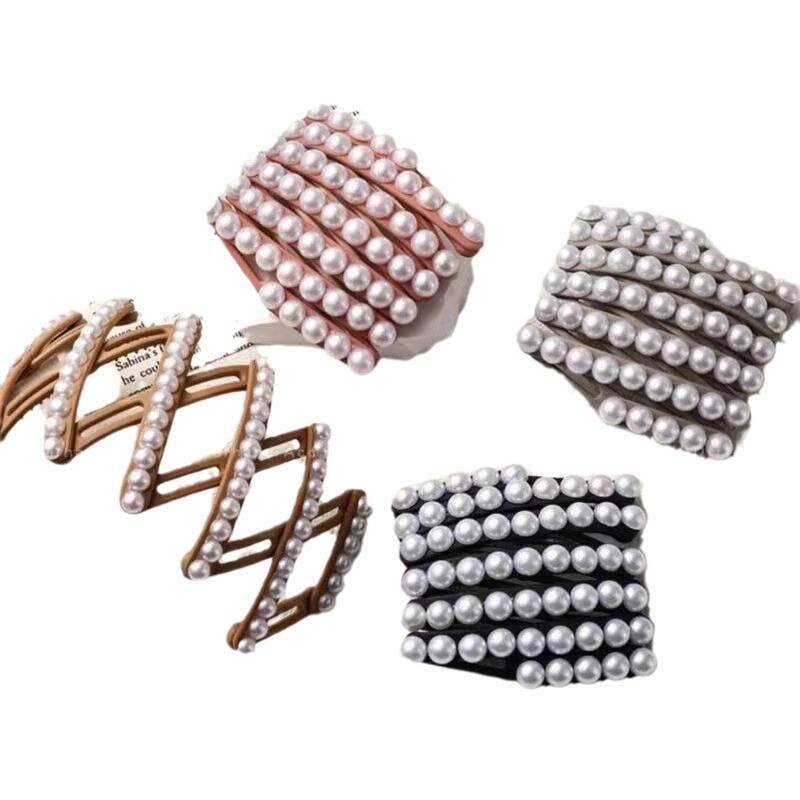 Adjustable foldable hairband with pearls, suitable for washi - 实物图