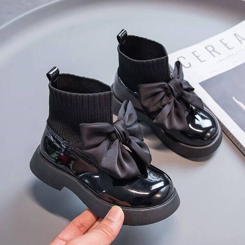 Girls Sock Boots Kids Ankle Boots Non-slip Fashion Bow Elega