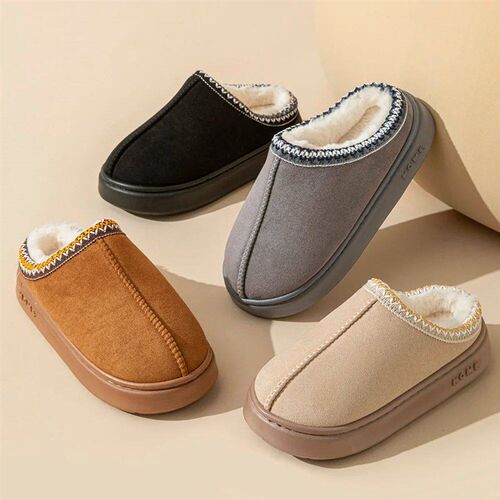 New Solid Color Deerskin Velvet Splicing Home Slippers