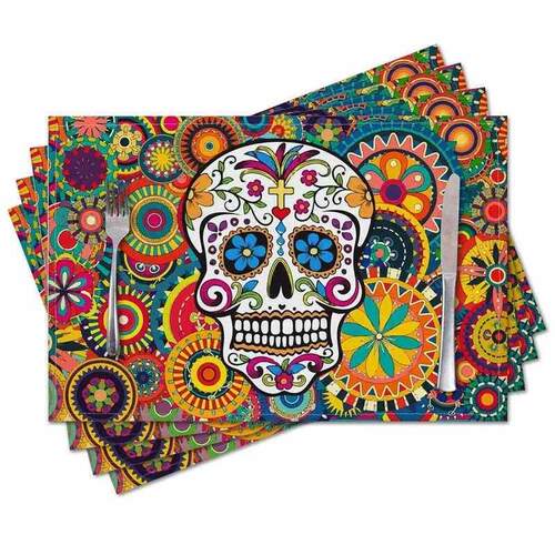 Mexican Day of The Dead Linen Placemats Kitchen Accessories