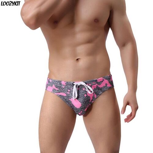 New swimwear men trunks beach swimsuit leopard printed low