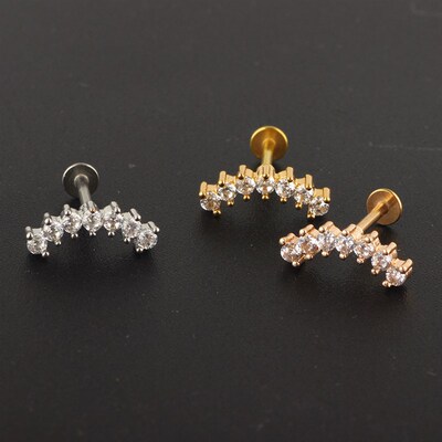 Crystal Flower Tragus Piercing Earring Flat 16G Cross Cartil
