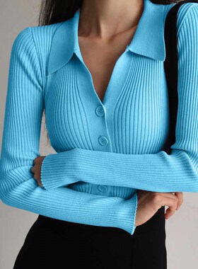 Women Lapel Slim Slimming Tops Ladies Hollow Buttons Sexy V