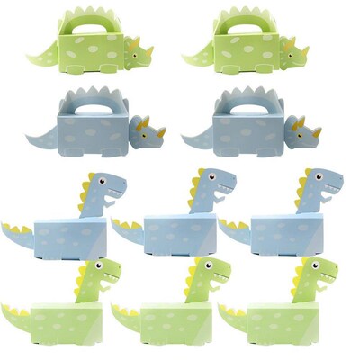 10pcs Green Blue Dinosaur Cookie Boxes Carton Dinosaur Candy
