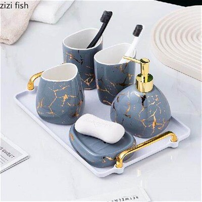 Simple Ceramic Hand Soap Lotion Bottles Mouthwash Cups