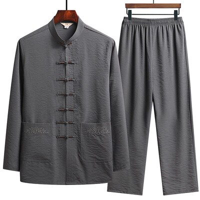 2025 tton And Linen Tang Suit Long-sleeved Suit Middle-aged