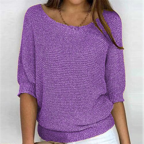 2025 Solid lor Round Neck Sweater Womens Seven-sleeve Top A
