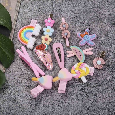 14Pcs Little Girls Princess Hairpins, Sweet Style Baby Anima