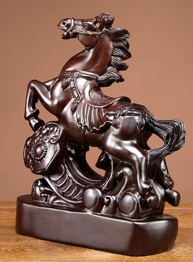 黑檀木雕马摆件实木质马到成功家居办公室客厅装饰摆设开业送礼品