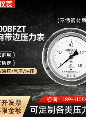 不锈钢压力表Y100BFZT轴向带边面板式固定安装耐温型防腐蚀1.6MPA