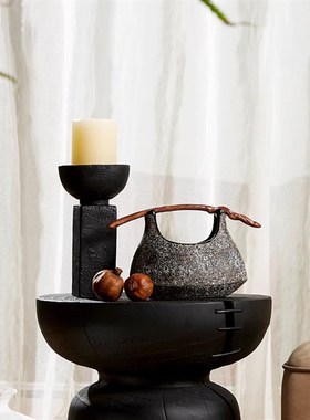 复古侘寂风提篮摆件室内民宿酒店花瓶烛台花器样板间客厅餐桌装饰