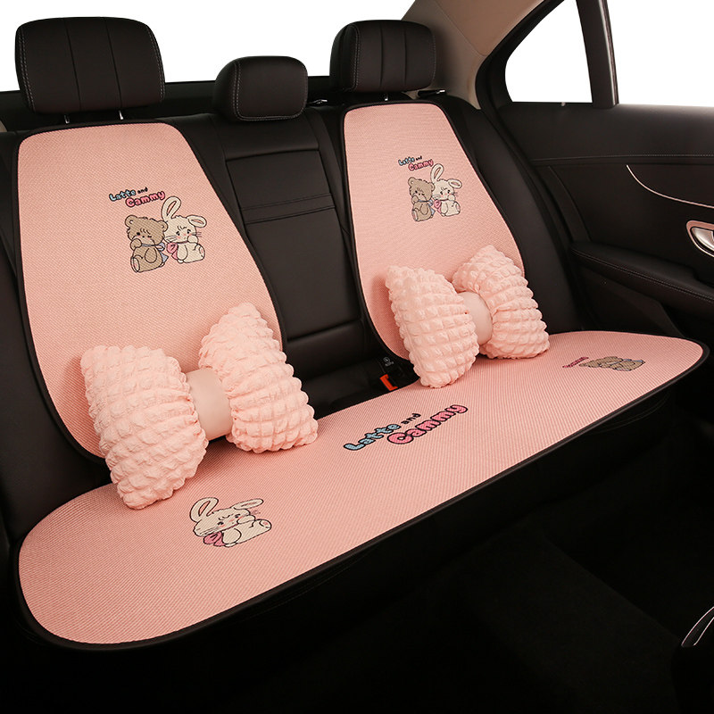 汽车坐垫四季通用可爱卡通座垫棉麻半包座椅套新款秋冬季座套女士
