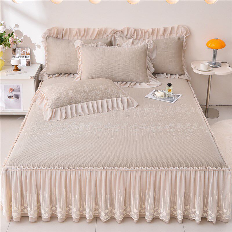 夏季提花冰豆豆凉席三件套床裙款花边冰丝席床罩可机水洗空调软席,床上用品,冰丝席,淘宝优惠券,粉丝福利购,淘宝优惠卷