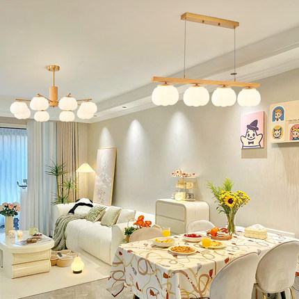 客厅吊灯棉花灯奶油原木风法式中古餐厅卧室2025新款全屋灯具套餐