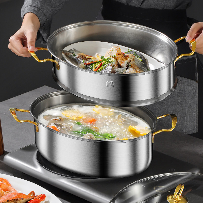 蒸锅30不锈钢加厚家用大号多层椭圆蒸笼电磁炉燃气灶专用蒸鱼锅