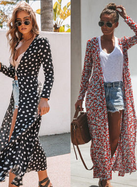 Autumn Fashion Women Lady Floral Maxi Kimono Duster Cardigan