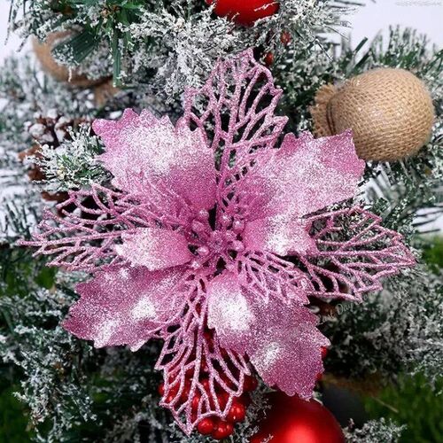 5pcs 9cm Large Artificial Flowers Christmas Tree Pendant Hol