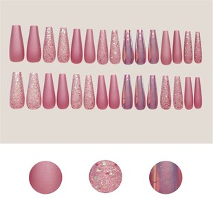 24/30Pcs Pink Leopard Designs False Nails French Long Coffin