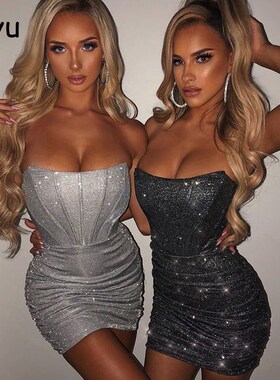 Giyu Night Club Party Woman Dress Sexy Bodycon Glitter Strap