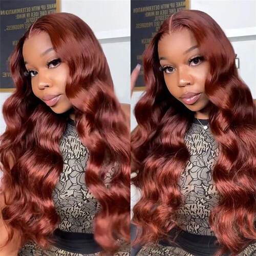13x4 Reddish Brown Body Wave Lace Frontal Human Hair Wig HD