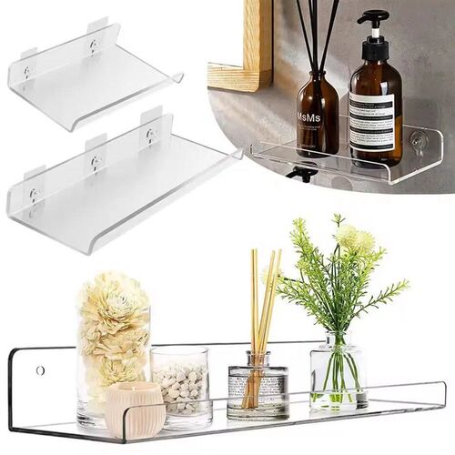 Clear Acrylic Floating Shelf Self-Adhesive Wall Storage Orga