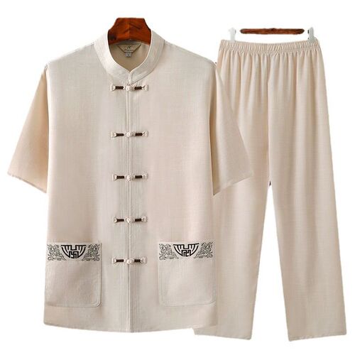 Tang Suit Mens Cotton and Linen Short-sleeved Suit Summer S