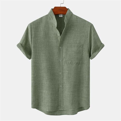 Summer 2025 Mens Plain Shortsleeved Cotton Linen Shirt 2025
