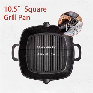 26cm Square Cast Iron Grill Pan Steak Pan Grilling Cooking
