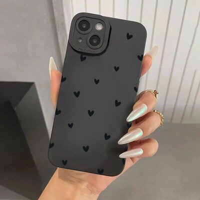 Black Love Heart Phone Case For iPhone 16 14 15 13 12 11 Pro