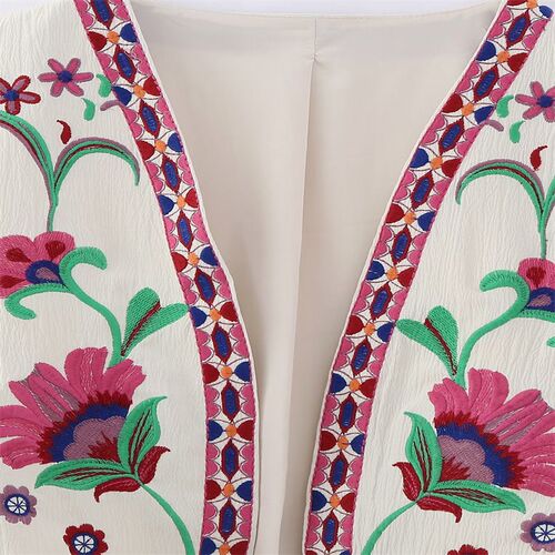 KEYANKETIAN Women Vintage Floral Embroidered Open WaistCoat
