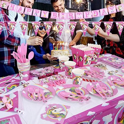 Pink Rainbow Unicorn Party Supplies Banner Paper Plates Ball