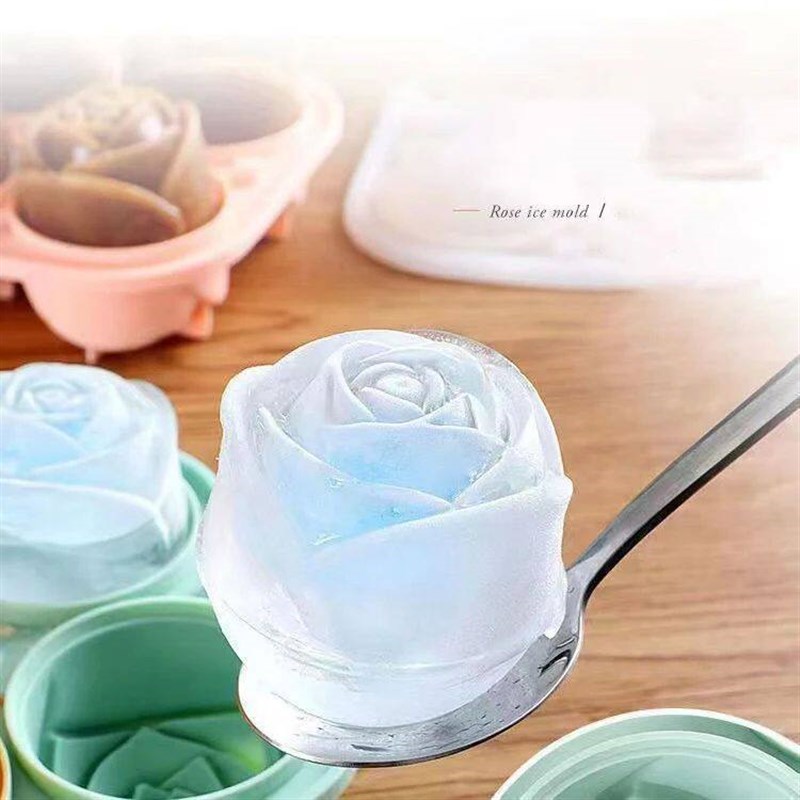 3D Rose Ice Molds 4 Holes Ice Cube Tray Mold Flower Shape Si