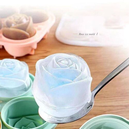 3D Rose Ice Molds 4 Holes Ice Cube Tray Mold Flower Shape Si