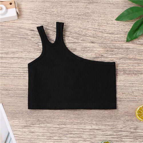 Simple Solid Ribbed Open Shoulder Sleeveless Vest Summer Gir