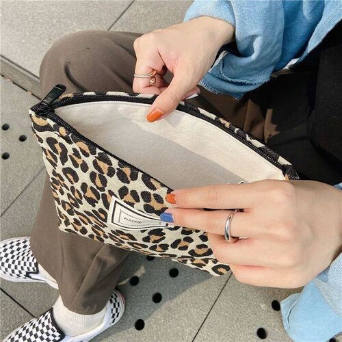 Large Women Leopard Cosmetic Bag Canvas Waterproof Zipper Ma