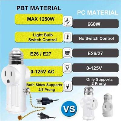 VEHO-2 Pcs Light Socket To Plug Adapter,E26/E27 Light Bulb