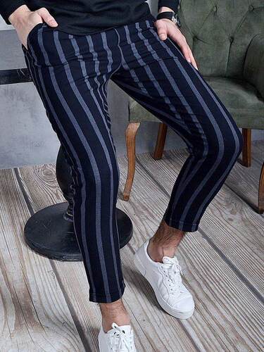 Mens mid waist trousers striped pants ordinary casual mid s