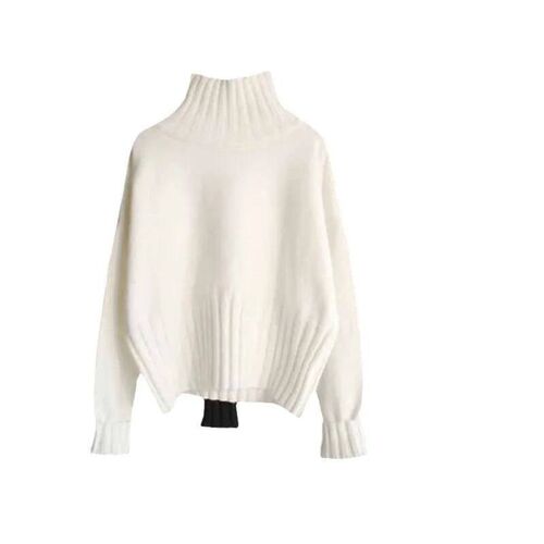 Turtleneck Sweater Coats Autumn Women Long Lantern Sleeve Wh
