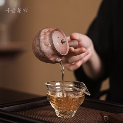【灰念老岩泥点金常山侧把】复古手工茶壶粗陶泡茶壶功夫茶具单壶