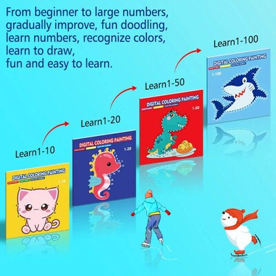Line drawing, childrens doodle books, learning numbers, ear