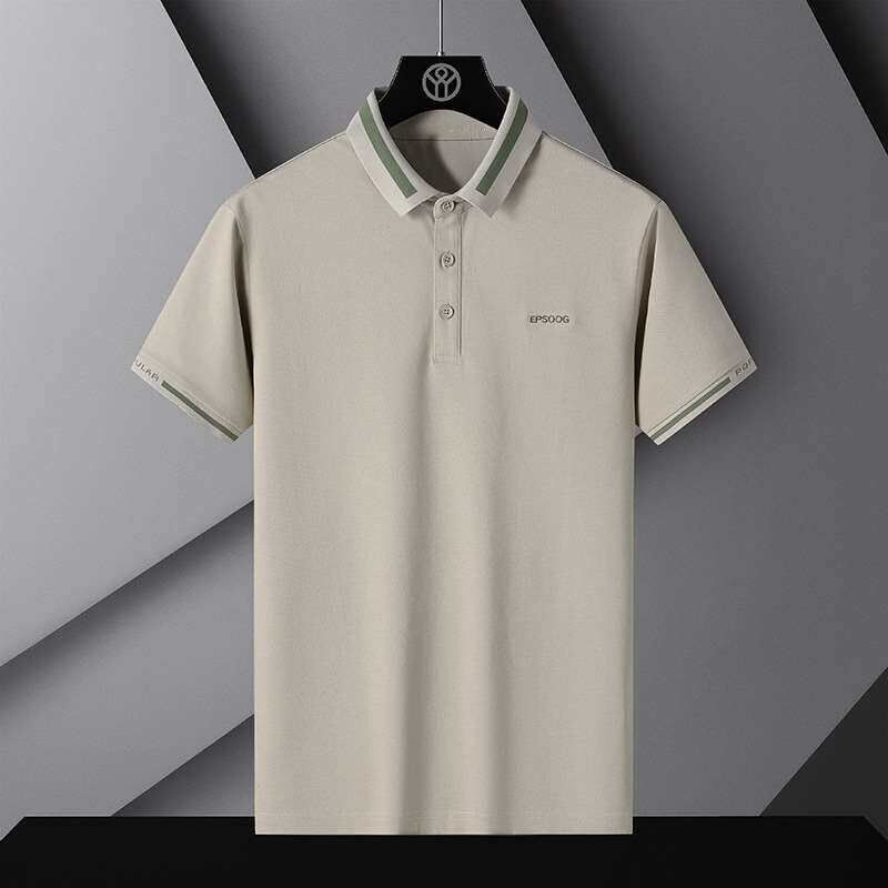 High-grade Contrast Collar Polo Shirt Mens Lapel Short-slee - 实物图
