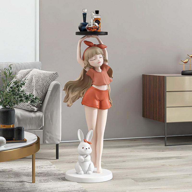 创意女孩托盘客厅沙发电视柜旁大型落地摆件家居好物乔迁新居礼品,家居饰品,落地摆件,淘宝优惠券,粉丝福利购,淘宝优惠卷