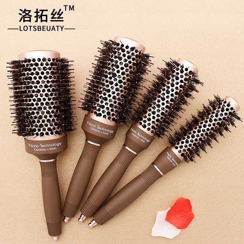 陶瓷铝管鬃毛滚梳导热陶瓷离子卷发梳美发工具刘海内扣圆筒滚梳