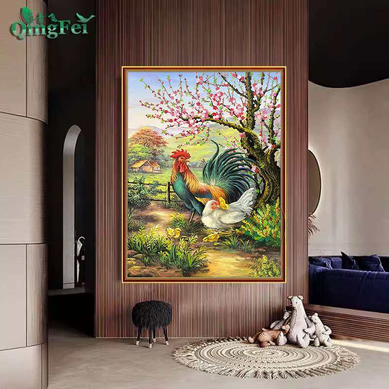 青飞精准印布闻鸡起舞十字绣复古中国风走廊书房非成品手工刺绣,3C数码配件,其它配件,淘宝优惠券,粉丝福利购,淘宝优惠卷