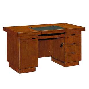 班台老板桌木皮班台现代办公家具文员办公台大电脑台红棕色