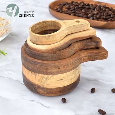厨房相思木烘焙量杯4件套咖啡豆勺牛奶杯Wood Measuring Cups Set