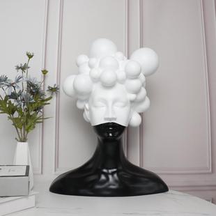 简约现代样板房玄关女神头上泡泡人物雕塑摆件酒柜女孩家居装饰品