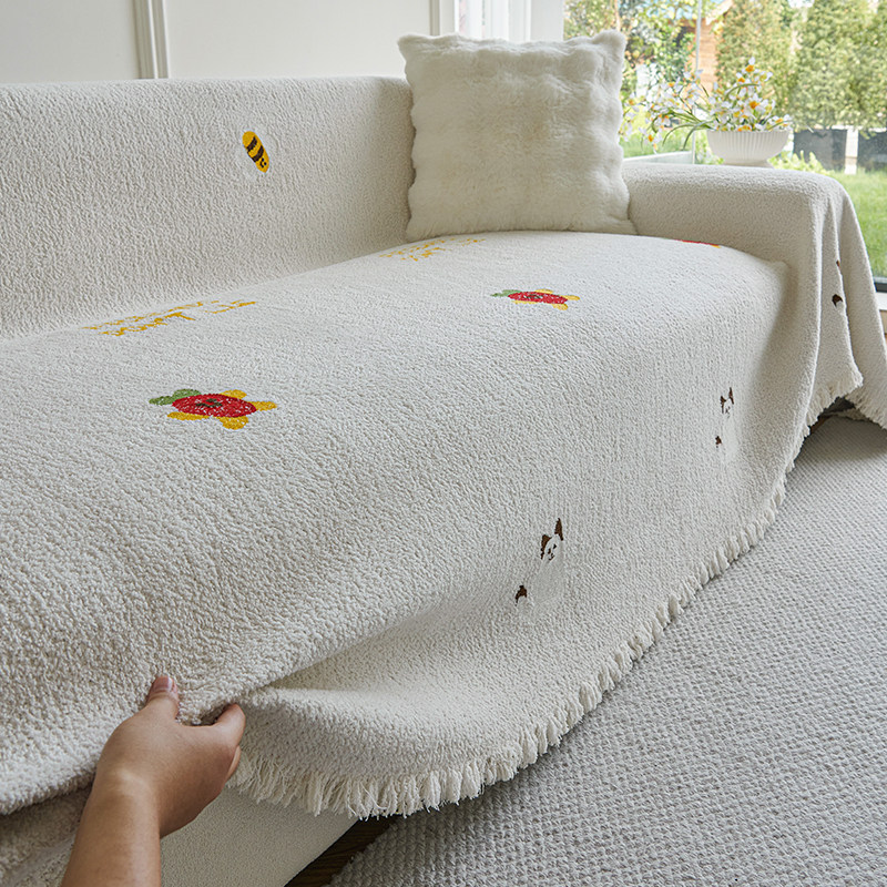 奶油风沙发盖布2024新款一整张沙发巾全盖沙发毯秋冬季毛绒可爱
