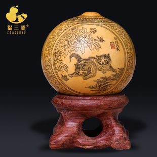 葫芦摆件天然文玩手把件手捻针刺鸡蛋绘画精品小转印小葫芦烙画