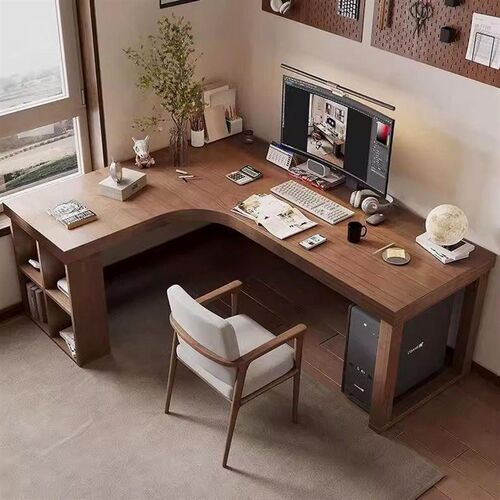 实木转角书桌书架组合卧室家用7字型写字台角落拐角台式电脑桌L型